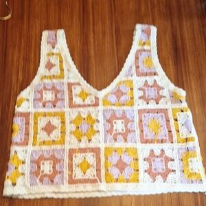 Rebellion White and Yellow Cropped Tank, Sweater, Patchwork